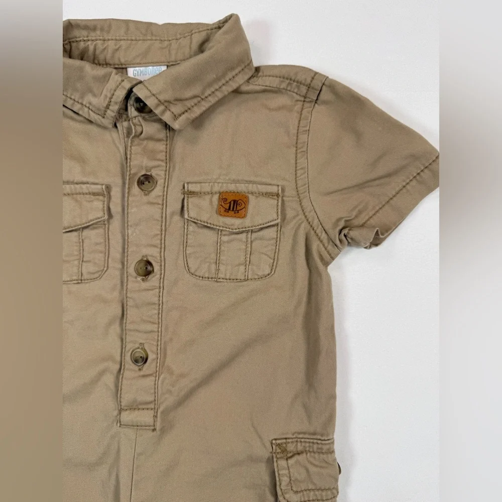 GYMBOREE Baby Boys'‎ Khaki Jungle Safari Cargo 100% Cotton Button Up Romper 0-3M
